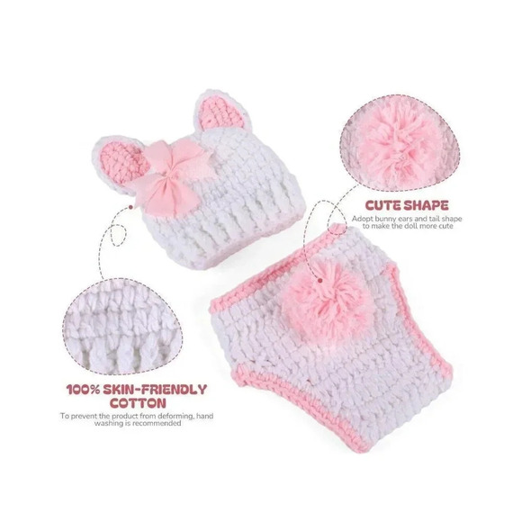 BABESIDE 2Pcs Reborn Bunny Hat and Diaper Cover for 17-20 Inch Baby Dolls - Picture 5 of 12